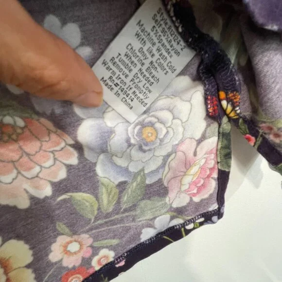 Johnny Was Los Angeles Size L • Purple Floral Contrast Sleeve Tunic Top - Picture 4 of 6
